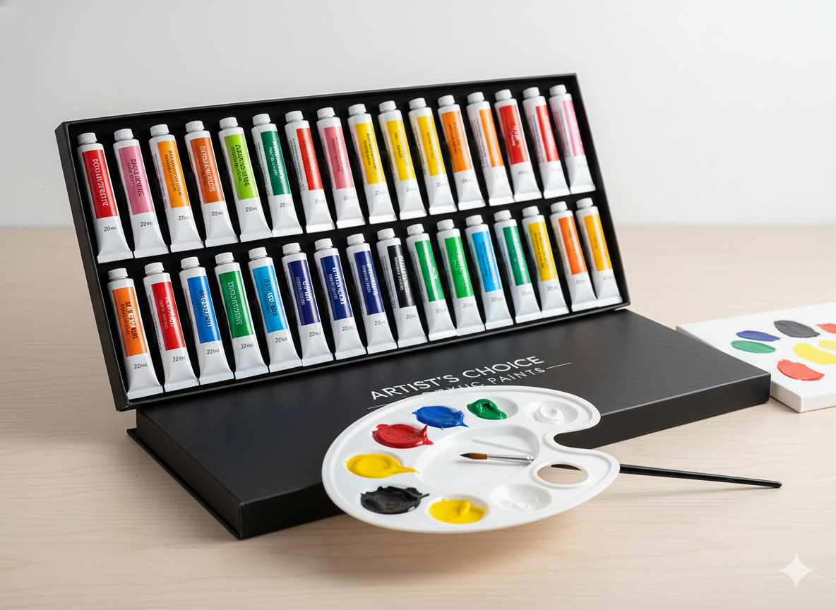 Acrylic paint set with multiple colors